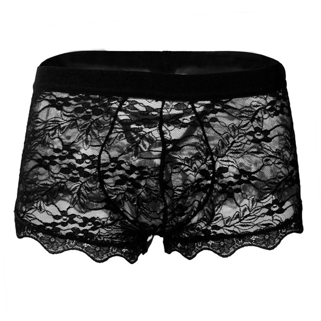 TUWABEII Mens Sex Underwear Sexy Lace Transparent Mesh Low Waist