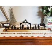 TUWABEII Nativity Scene Sets For Mother's Day Indoor Ornament Black Metal Set With Wood Base People Tree Table Decoration