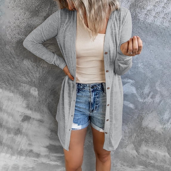 TUWABEII Plus Size Cardigan for Womens,Fashion Women Solid Loose Long Sleeve Coat Blouse