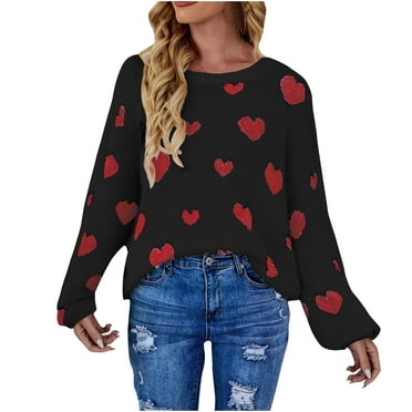 TUWABEII Pullover Sweaters for Women,Women's And Winter Sweater Loose Solid Round Neck Pullover Long Sleeve Sweater Printing Pullover Long Sleeve Sweater