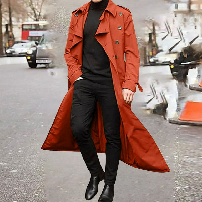 Tuwabeii Trendy Tops for Men Men s Winter Fashion Long Trench Coat Easy Color Warm Lapel Coat Business Casual Coat Women s Size Medium Gold