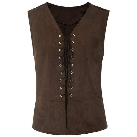 TUWABEII Trendy Tops for Men,Vintage Medieval Mens Vest Laced Up Renaissance Sleeveless Waistcoat Gothic Father's Day Gift