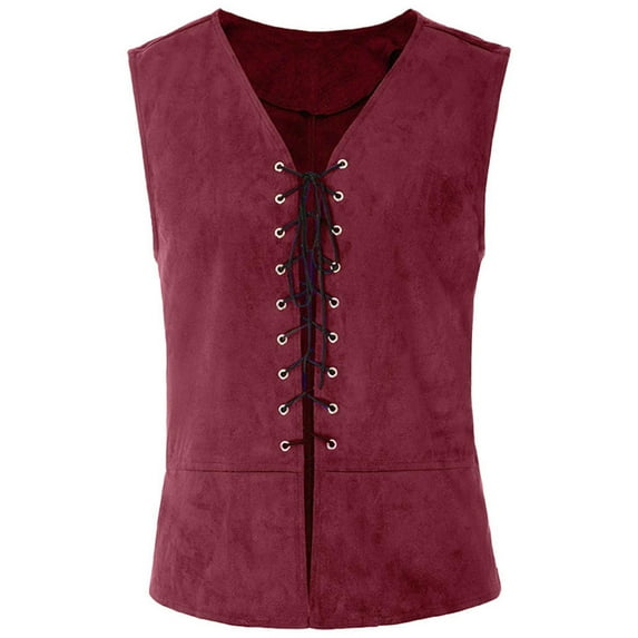 TUWABEII Trendy Tops for Men,Vintage Medieval Mens Vest Laced Up Renaissance Sleeveless Waistcoat Gothic