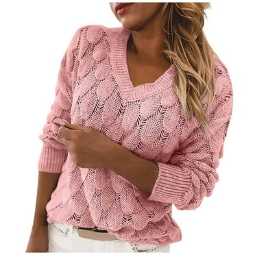 TUWABEII V Neck Sweaters for Women Fall Color Feather Hollowing Out Sexy Long Sleeves Sweater Tops
