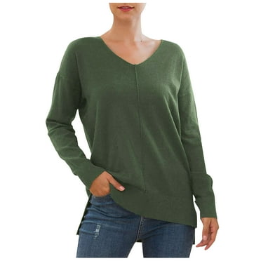 TUWABEII V Neck Sweaters for Women Fall Women's Casual Lightweight Knit Top Loose Pullover Sweater