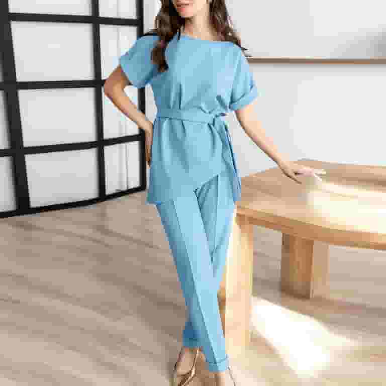 TUWABEII Women's Piece Outfits Suit Set Short Sleeve Peplum Top
