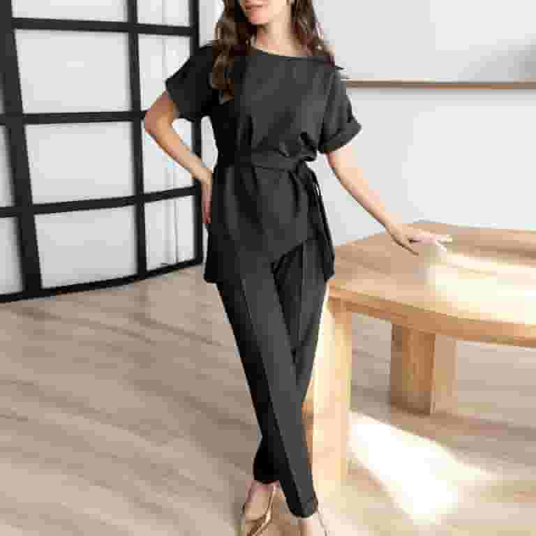 TUWABEII Women's Piece Outfits Suit Set Short Sleeve Peplum Top