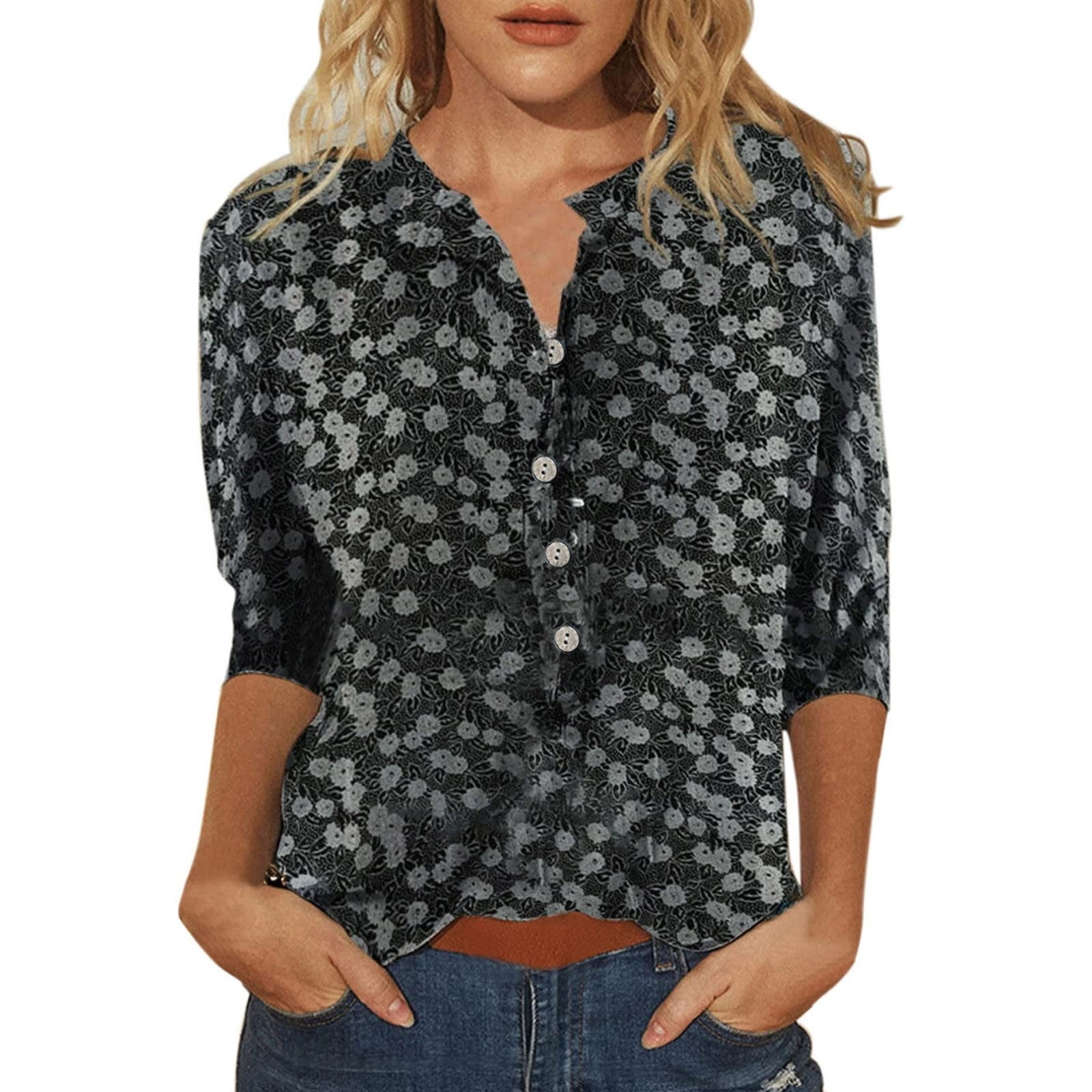 BAIMORE Women's Graphic Print Cropped Tee - Long Sleeve, Loose Fit, Round Neck, Polyester/Spandex - View #6
