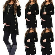 TUWABEII Women's Maternity Tops Pregnanty Long Sleeve Solid Blouse Button Winter