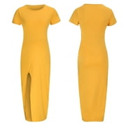TUWABEII Women's Short Sleeve Maternity Dress Fashion Women Bodycon Open Fork Pregnancy