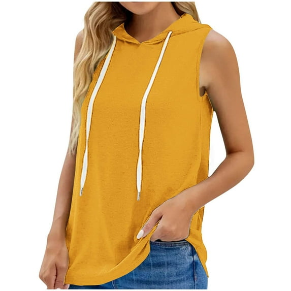TUWABEII Women's Sleeveless Tank Top Hoodies Vest with Pockets Under $10