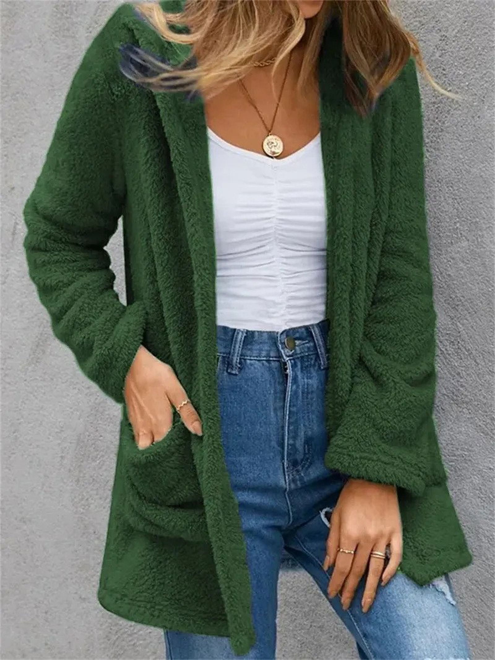 TUWABEII Womens Knit Cardigan Women s Winter Long Sleeved Solid Color Sweater Double Pocket Hooded Fleece Jacket Walmart