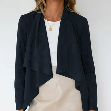 TUWABELL Faux Suede Jacket for Women,Woman's Lapel Solid Color Deerskin Velvet Short Cardigan Jacket Top