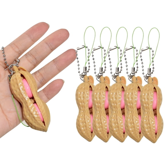 TUWAFE 1/3/5Pc Squeeze Bean Keychain Fidget Toys for Skin Picking,Pea Pod Sensory Fidget Toys,Peanut Poppers Fidget Toy,Anti-Anxiety,Party Favor Toys