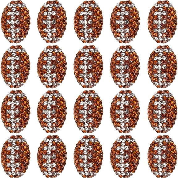 TUWAFE 1 Box 20Pcs Football Beads Sports Bead Polymer Clay Brown Oval Softball Rhinestone Ball Game Loose Spacer Footballs Rugby Bead