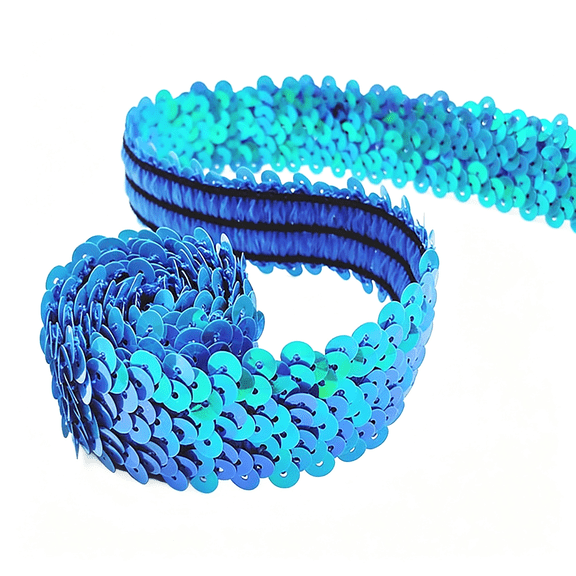 TUWAFE 1 Inch Wide X 10 Yards Elastic Sequin Trim-Sparkly Stretch Glitter Ribbon for Sewing,Crafts,Clothing Decoration,Costume Diy,Sequin Trim Elastic & Sparkly (Blue)