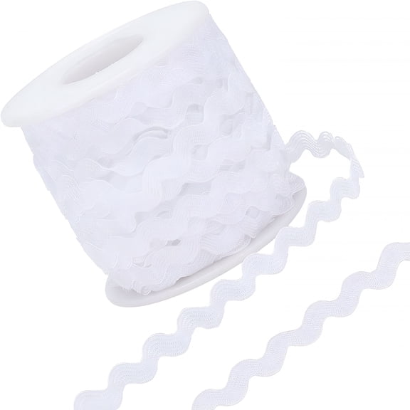 TUWAFE 1 Roll 27yd/25m RIC Rac Trim Ribbon Wave Sewing Bending Fringe Trim 5mm/0.2 inch for Sewing Flower Making Wedding Party Lace Ribbon Craft (White)