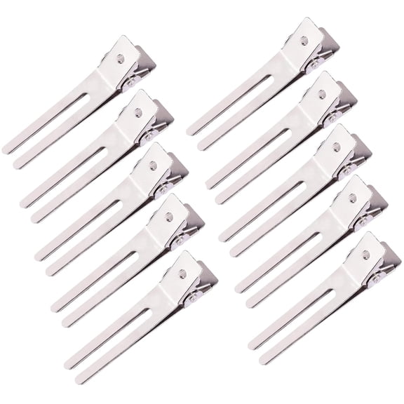TUWAFE 10 Pack Double Prong Pin Curl Clips,Duck Billed Hair Clips for Hairdressing Setting,Section Clips,1.8" Silver Rustproof Metal Curl Hair Clips for Styling,Coloring,Sectioning