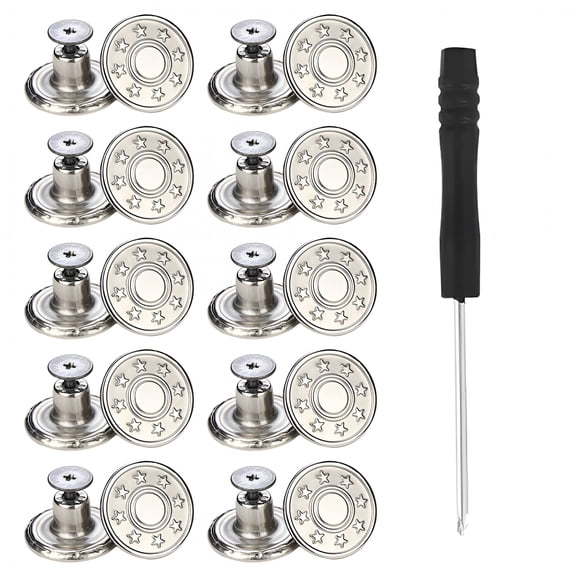 TUWAFE 10 Pcs Metal Jeans Buttons 17Mm Replacement No-Sew Screw Button Repair Kit Diy Home Buttons Parts Sewing Accessories