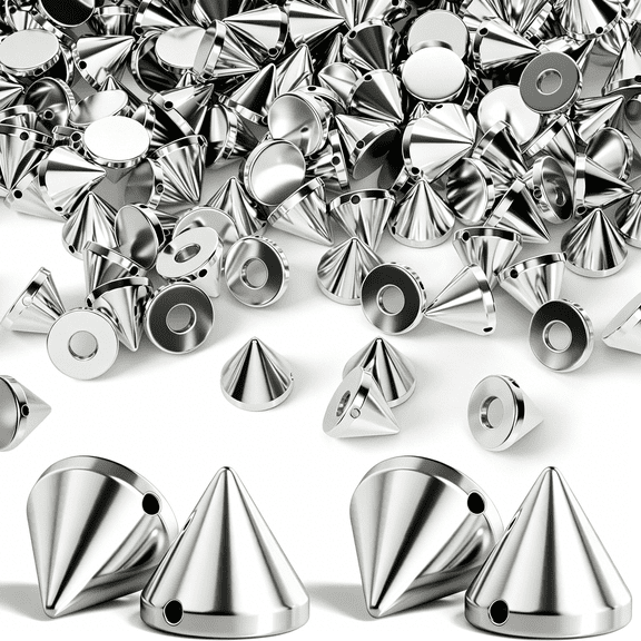 TUWAFE 100 PCS 10 mm ABS Bullet Spike Cone Studs, Rivets Cone Spike Studs Beads, Flat Back Punk Spikes DIY Crafts Studs Glue on Decoration for Leather Clothes Belt Bags Jewelry Trims - Silver