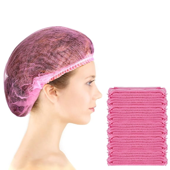 TUWAFE 100 Pcs Disposable Nonwoven Bouffant Caps 21 Inch Hair Net Elastic Cap Hair Cover Hats for Beauty Salon Hospital Spa Catering Dust-Free Workspace(Pink)