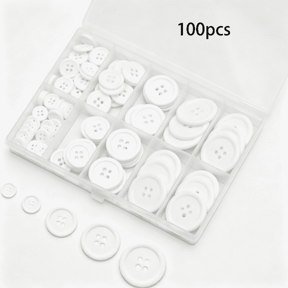 TUWAFE 100 Pcs White Buttons for Crafts,Button Diy Buttons,Mixed Sewing Buttons,5 Sizes of Round Mixed Buttons Suitable for Crafts,Coats,Shirts,Pants,Shorts and More (White)