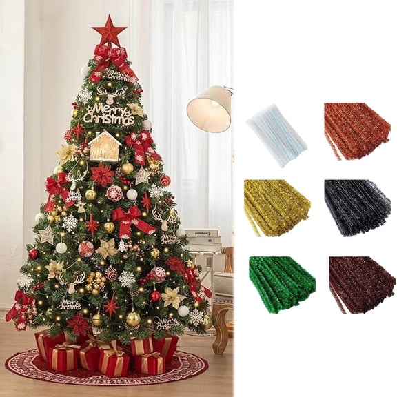 TUWAFE 100 Pieces Glitter Pipe Cleaners , Thick Fluffy Chenille Stems for Diy Arts & Crafts, Christmas Tree Decorations, for Making Animals Flowers Holiday Projects -Yellow