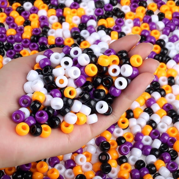 TUWAFE 1000 Pcs Halloween Pony Beads,Colorful Beads for Bracelets Jewelry Making,Plastic Hair Bead for Braids for Craft,Gifts for Friend(Black,White,Orange,Purple)