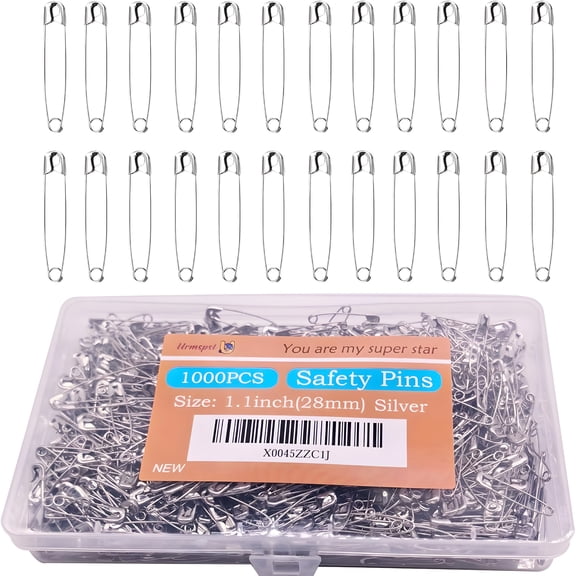 TUWAFE 1000PCS Safety Pins, 1.1 inch Small Safety Pin, Rust- Nickel Plated Steel, Sharp Edge Safety Pin for Clothes, Sewing, Arts & Craft, 28mm Decorative Safety Pins (Silver)