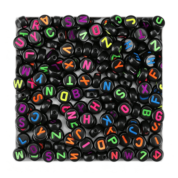 TUWAFE 1000Pcs Letter Beads for Threading,4X7 Mm Acrylic Round Alphabet Beads for Jewellery Diy Making Crafts Bracelets Necklaces Ornaments Bracelet Beads-Black