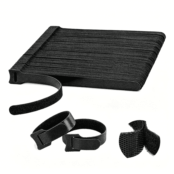 TUWAFE 100Pcs Hook&Loop Straps-6 Inch Reusable Cable Ties for Cable Management,Adjustable Cord Organizer Hook&Loop Straps for Home,Office&Data Centers,Black