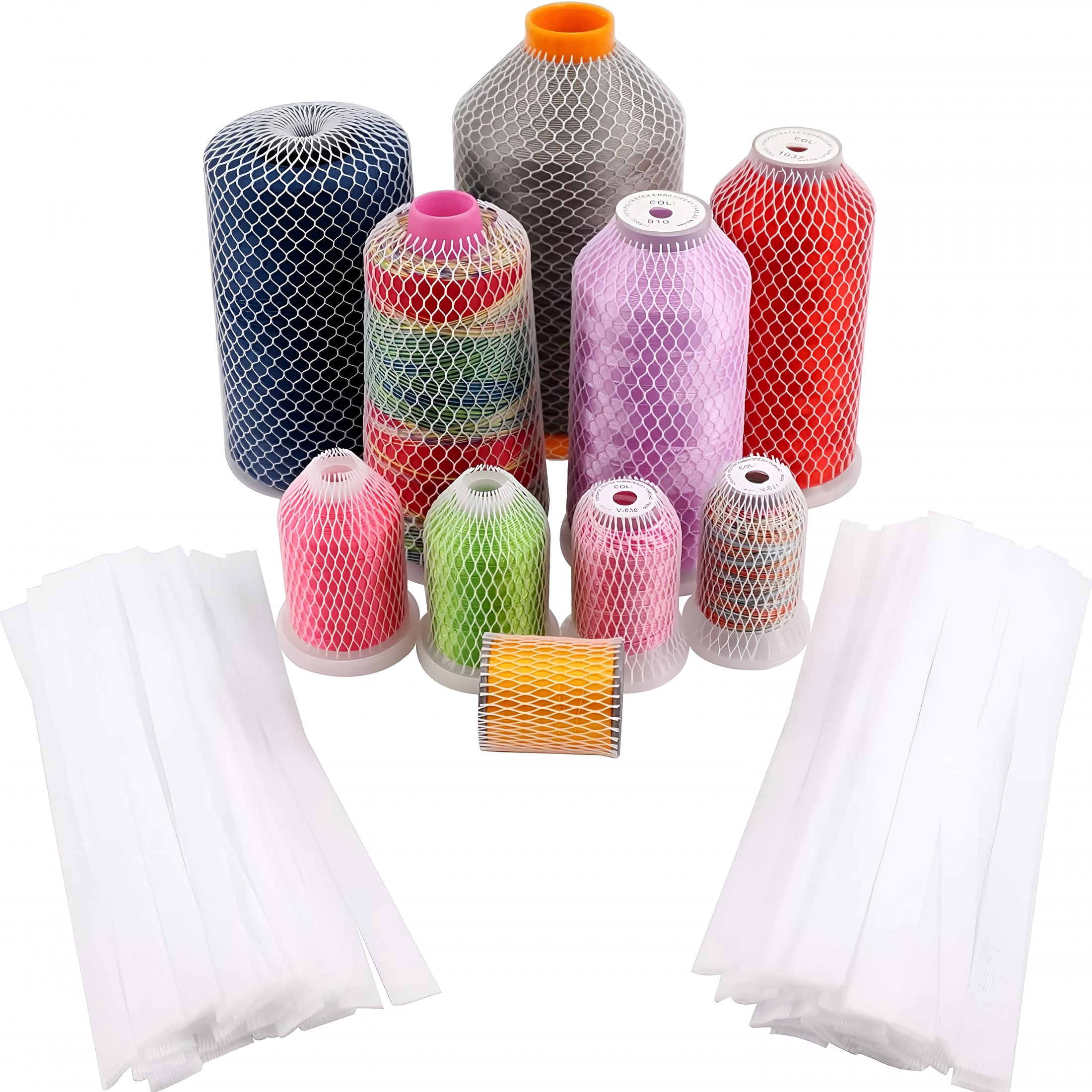 TUWAFE 100Pcs Thread Net Spool Saver for Different Sizes of Embroidery Sewing Quilting and Serger Thread Spools/Cones-9.8"(25Cm) Long Each Piece