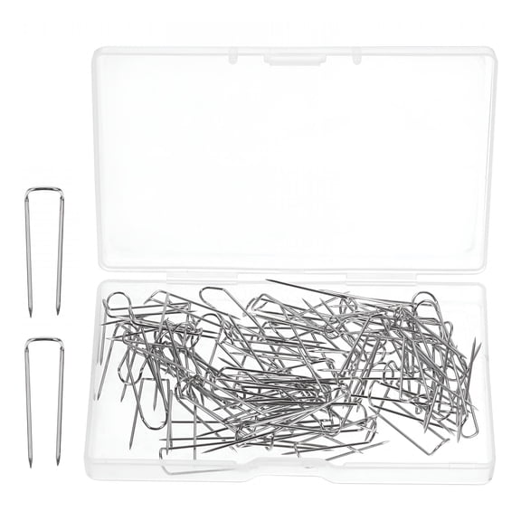 TUWAFE 100Set U-Shape Drawing Pins for Sewing and Craft Making with Clear Box Packaging Silver U Pins for Crafts