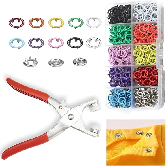 TUWAFE 100pcs Stainless Snap Button Fastener Kit with Tool Set & Heavy-Duty Pliers-Like Tool (9.5mm) - 10 Color-Coded Snap Buttons for Clothing, Jeans, Bags, Jackets