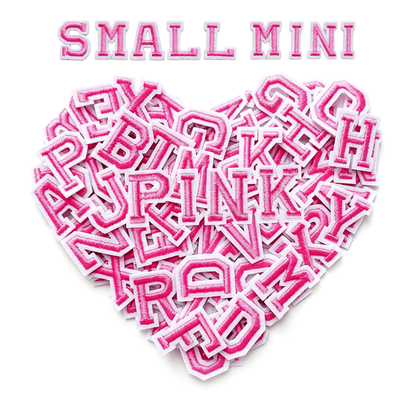 TUWAFE 104Pcs Small Iron on Letter Patches,0.75"4 Sets Mini Embroidered Alphabet A-Z Patch Sew on Letters for Clothing,Dress,Hats,Socks,Jeans,Diy Accessories-Pink