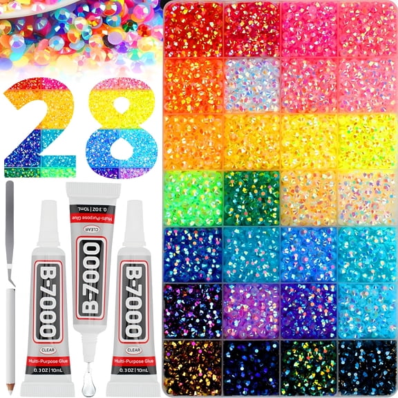 TUWAFE 11000Pcs 5Mm Rhinestones for Bedazzling,Bedazzler Kit with Rhinestones,28 Jelly Ab Colors Resin Flatback Bulk Crystals with Glue And Tools for Crafting Clothes Nail Art Tumblers Decoration