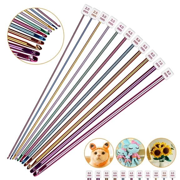 TUWAFE 11pcs Tunisian Crochet Hooks Set, 2-8 mm Aluminum Crochet Hooks, Ergonomic Crochet Needles Supplies