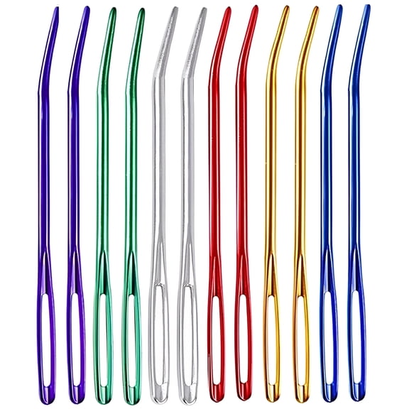 TUWAFE 12 Pcs Big Eye Looper Sewing Needles, Wear-Resistant Aluminum Tapestry Yarn Needles for Knitting, Crochet & Portable Handcraft Projects