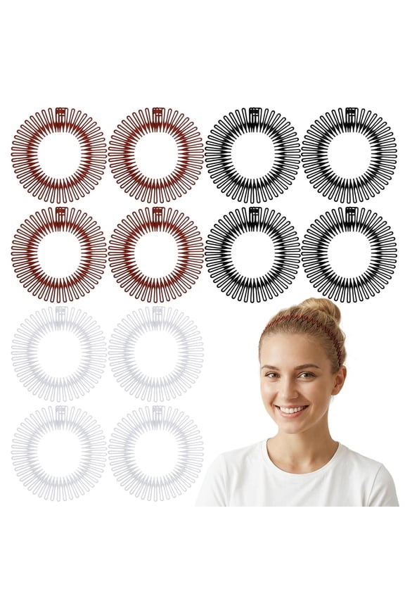 12 Pcs Flexible Comb Headbands, Stretch Zig Zag Twist Hair Accessories for Women Girls Teens, Comfortable Circular Headwear in Black Brown White