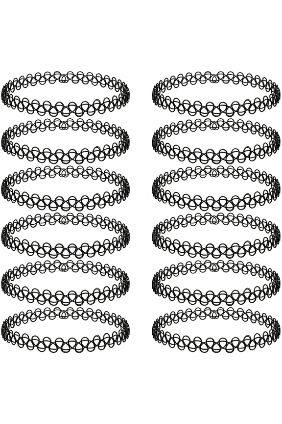 12-Piece Retro 90S Tattoo Choker Necklace Set-Black Stretchy Elastic 90S Vintage Trendy Fashion Jewelry,Adjustable Retro Gothic Grunge Aesthetic Accessories for Women