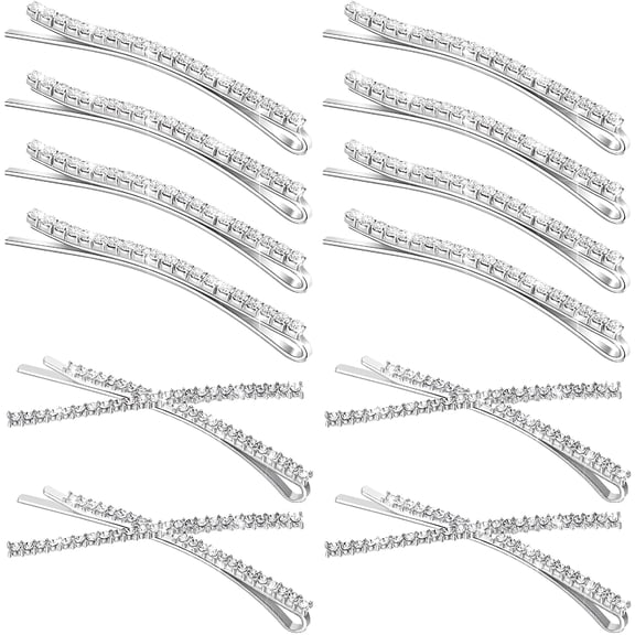 TUWAFE 12 Pieces Rhinestone Bobby Pins Decorative Fancy Crystal Bobby Pins Shiny X Shaped Hair Clips Metal Hair Barrettes Bling Diamond Wedding Hair Accessories for Women Ladies Girls (Silver)