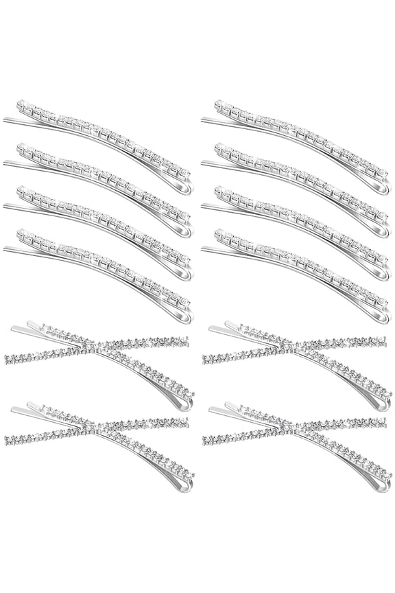 12 Pieces Rhinestone Bobby Pins Decorative Fancy Crystal Bobby Pins Shiny X Shaped Hair Clips Metal Hair Barrettes Bling Diamond Wedding Hair Accessories for Women Ladies Girls (Silver)