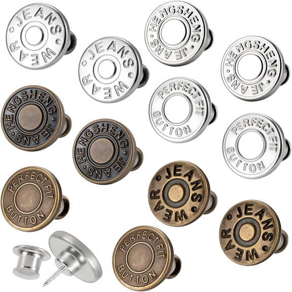 TUWAFE 12 Sets Jean Buttons pins No Sew Instant 17mm Replacement Button Adjustable Pants Buttons Kit