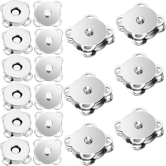 TUWAFE 12 Sets Silver Magnetic Snaps Buttons, 14mm Sew-On Hidden Fasteners for Purses, Leather Bags, Clothes and DIY Crafts