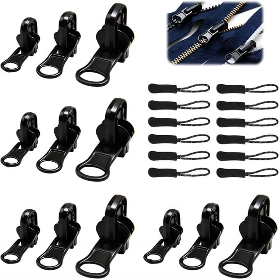 TUWAFE 12 Sets Zipper Repair Kit Universal Double-Sided Zipper Replacement Kit 3 Different Size Zippers Fix Repair Kit for Jackets, Backpack, Coats, Tents, Luggage, Bags