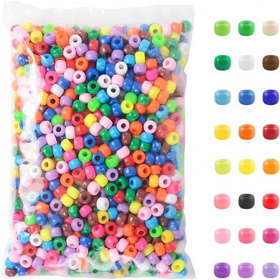 TUWAFE 1200 Pcs Plastic Pony Beads for Bracelet Making,Multi-Colored Beads for Hair Braiding,DIY Crafts,Kandi Jewelry,Key Chains and Ornaments Decorations 24 Assorted Colors