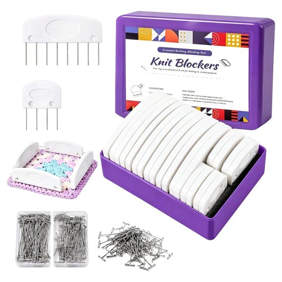 TUWAFE 120PCS Knit Blocking Pins Kit, Knit Blockers, Knitting Block Tool | Includes 20 Blocking Combs, 100 T Pins for Knitting, Crochet, Lace and Needlework Projects