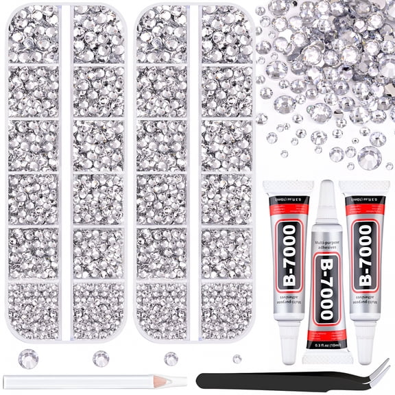 TUWAFE 12100Pcs Silver Clear Rhinestones for Crafting with Jewelry Glue,2 Boxes Resin Flatback Crystals Diamonds for Bedazzling Crafts Diy Clothing Shoes,Gems for Nail Art Makeup