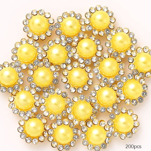 TUWAFE 12Mm Sunflower Pearl Sew on Rhinestones,200 Pcs Rhinestone Sequin Embellishments Crystal Glass Metal Base for Bedazzling Rhinestones,Yellow