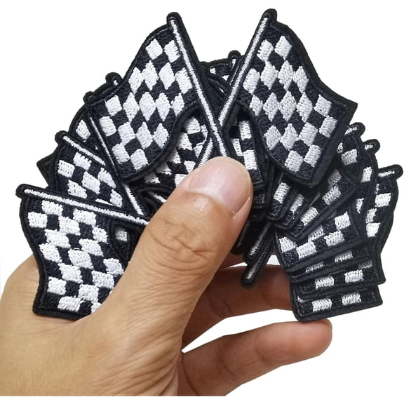 TUWAFE 12Pcs Black and White Racing Day Race Day Checkered Flag Iron on Embroidered Patches Appliques Machine Embroidery Jacket Denim Jeans Shirt Trucker Hat Cap Patch Birthday Crafts 2.87X2.13"